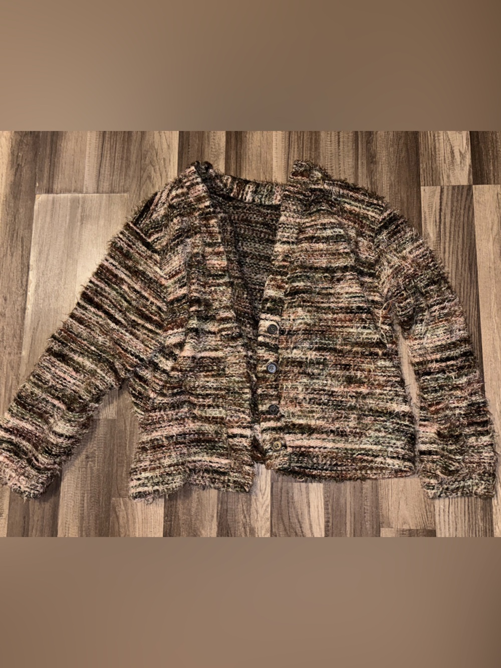 Textured Multicolor Button-Front Women’s Sweater - Brown/Green/Pink